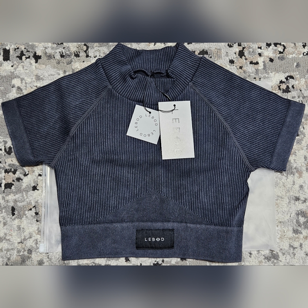 Lebod Dark Navy Blue Ribbed Sports Crop Top - Small, Brand New Still Sealed
